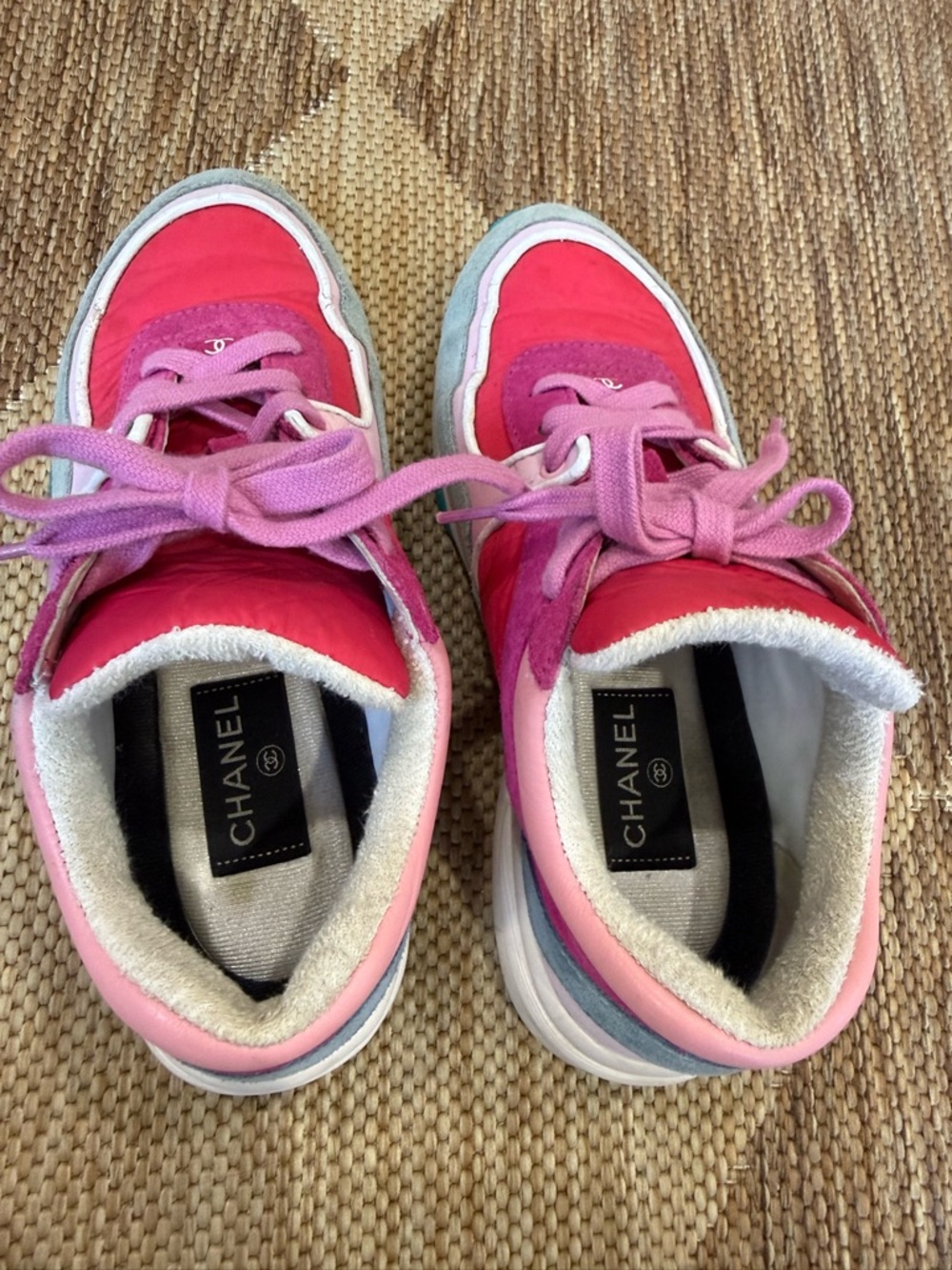 CHANEL Colorblock Suede & Leather Sneakers - Pink, Fuchsia, Mint - Picture 4 of 8
